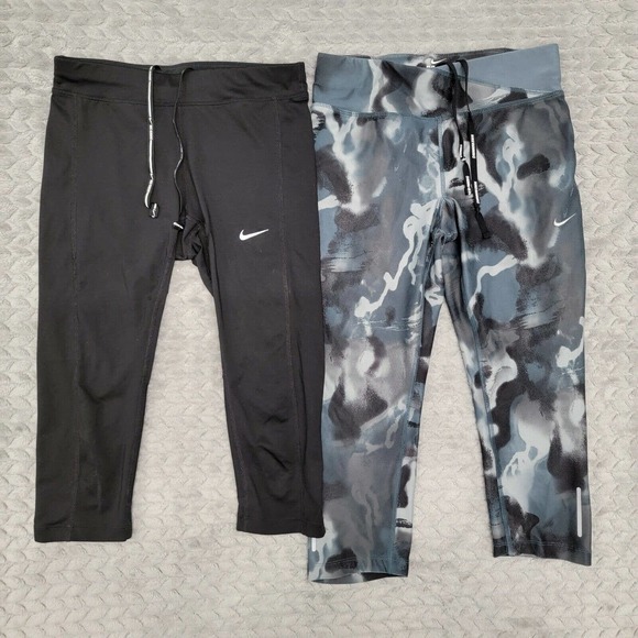 Lot of 2 NIKE Running‎ Dri Fit Women's Tights Pants SIZE XS Camo Black - Picture 1 of 11